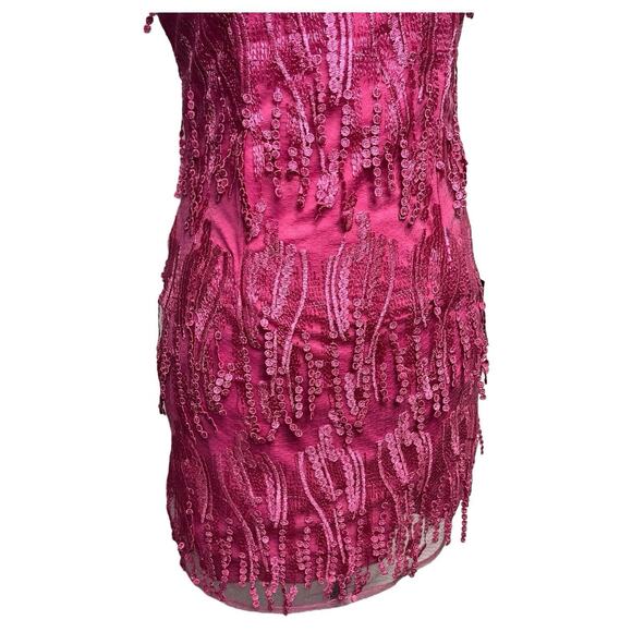 New Lulus Dress Womens M Making Magic Fringe Lace Up Mini Overlay Bright Pink - Picture 10 of 16